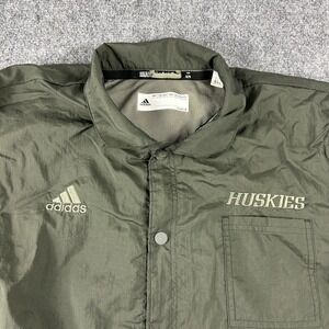 Washington Huskies Jacket Mens XL Green NCAA Football Adidas Coaches Windbreaker